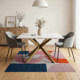 Vibrant Geometric Abstract Area Rug in Pink Orange Navy