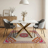 Pink Lotus Mandala Area Rug with Ornate Borders