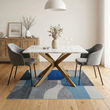 Abstract Blue Grey Wave Geometric Area Rug