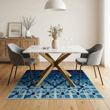 Geometric Modern Blue Teal Geometric Grid Area Rug