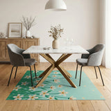Whimsical White Daisy Meadow Teal Area Rug