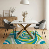 Teal Green Swirl Abstract Area Rug