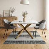 Distressed Black Plaid Stripe Area Rug