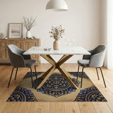 Vintage Ornate Gold Blue Medallion Area Rug