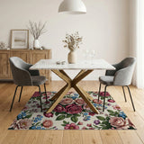 Blush Pink Rose Forget-Me-Not Floral Area Rug