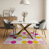 Vibrant Pink Yellow Polka Dot Area Rug