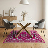 Vibrant Pink Persian Floral Medallion Traditional Persian Rug