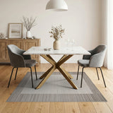 Modern Beige Center Gray Stripe Frame Area Rug