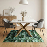 Green Stacked Rectangle Geometric Rug