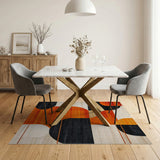 ODIKA Washable Mid-Century Modern Geometric Area Rug - Low Pile Orange & Black Non-Slip Rug