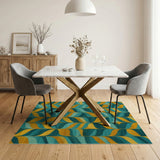 Blue and Teal Blue Teal Wavy Geometric Area Rug