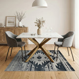 Distressed Black White Southwestern Area Rug