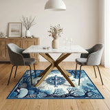 Blue Nautical Compass Coastal Area Rug