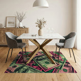 ODIKA Washable Money Rug - Pink & Green Pop Art $100 Bill Area Rug, Low Pile Non-Slip Decor