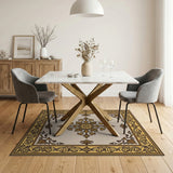 Gold and Silver Ornate Gold Medallion Beige Area Rug