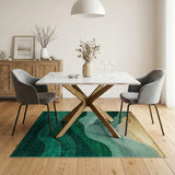 Teal Wave Mountains Abstract Area Rug with Gold Foil