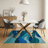 Layered Blue Teal Waves Geometric Area Rug