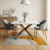 Abstract Curved Orange on Beige Area Rug