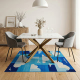 Blue Clouds and Airplane Geometric Area Rug