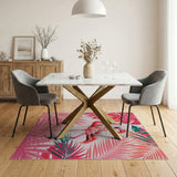 Pink Flamingo Palm Leaf Area Rug