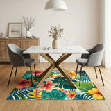 Vibrant Hibiscus Floral Washable Area Rug
