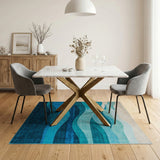 Layered Teal Blue Ocean Waves Area Rug