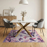 Whimsical Pink Butterfly Floral Rug