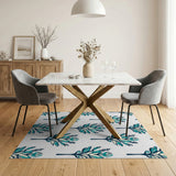 Teal Botanical Foliage Area Rug
