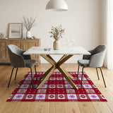 Festive Red Plaid Snowflake Poinsettia Rug