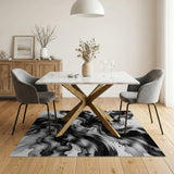 Black White Ink Flow Abstract Area Rug