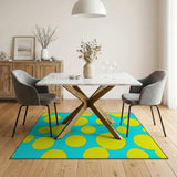 Playful Yellow Circles Teal Area Rug