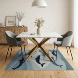 Whales Swimming Blue Teal Area Rug