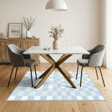 Light Blue Checkerboard Washable Area Rug