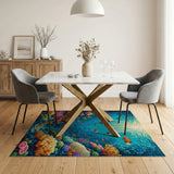 ODIKA Washable Underwater Coral Reef Area Rug - Non-Slip Low Pile Kids Playroom Decor