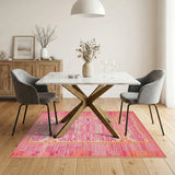 ODIKA Washable Geometric Tribal Pink & Orange Low Pile Area Rug
