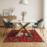 Festive Cartoon Snowman Holly Red Area Rug