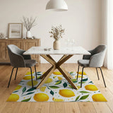 Zesty Lemon Slices Leaves Pattern Area Rug
