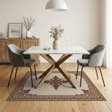 Ornate Cream Border Persian Area Rug