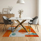Vibrant Orange Teal Geometric Circle Area Rug