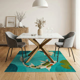 Teal Koi Fish and Lotus Blooms Area Rug