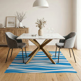 Abstract Area Blue and Teal Navy Blue Wavy Abstract Area Rug