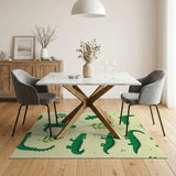 Green Kids Cartoon Playful Green Crocodile Cartoon Area Rug
