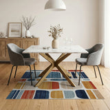 Bold Abstract Geometric Area Rug in Blues and Oranges