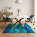 Cascading Blue Waves Abstract Area Rug