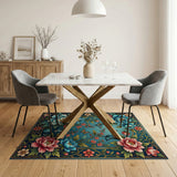 Blue Peony Butterfly Floral Area Rug