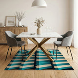 Teal White Striped Coastal Awning Area Rug