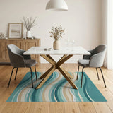 Sweeping Teal Waves Abstract Area Rug