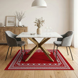 Red Ornate Border Area Rug with White Intricate Motifs
