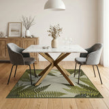 Floral Vintage Green Lush Green Fern Border Area Rug