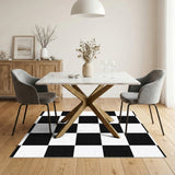 Black White Checkered Washable Area Rug